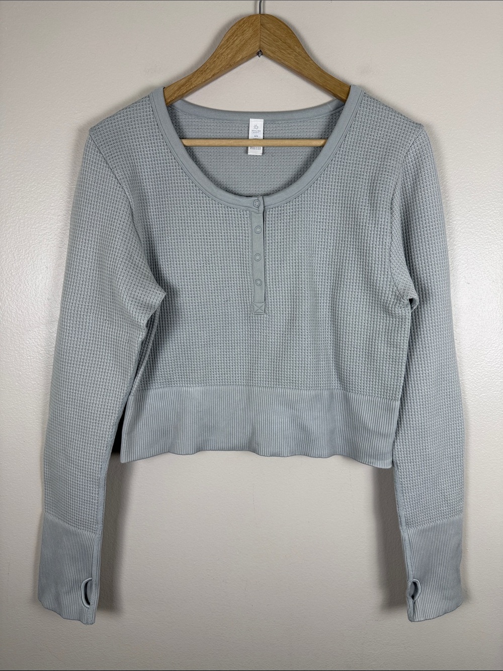 aerie Gray Waffle Henley Crop Top. XL